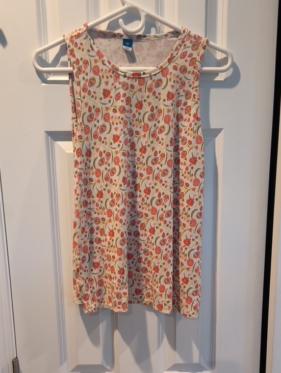 Old Navy Tops - Old Navy Cream Floral Sleeveless Top with Coral and Green Print